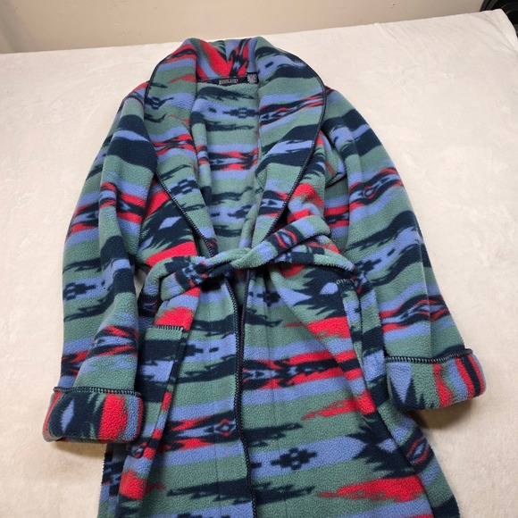 Lands End Fleece Robe Mens Large Southwestern Aztec Shawl Collar Belted USA - Picture 3 of 8